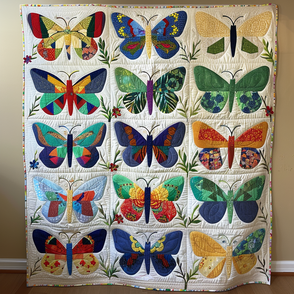 Colorful Butterflies Quilted Blanket - Throw (55" x 60")