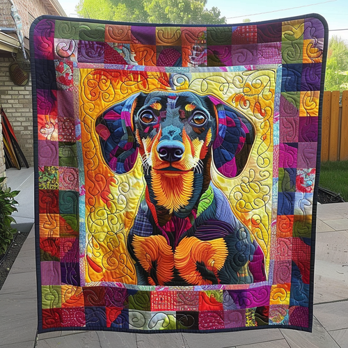 Colorful Dashie Puppy Quilted Blanket - Throw (55" x 60")
