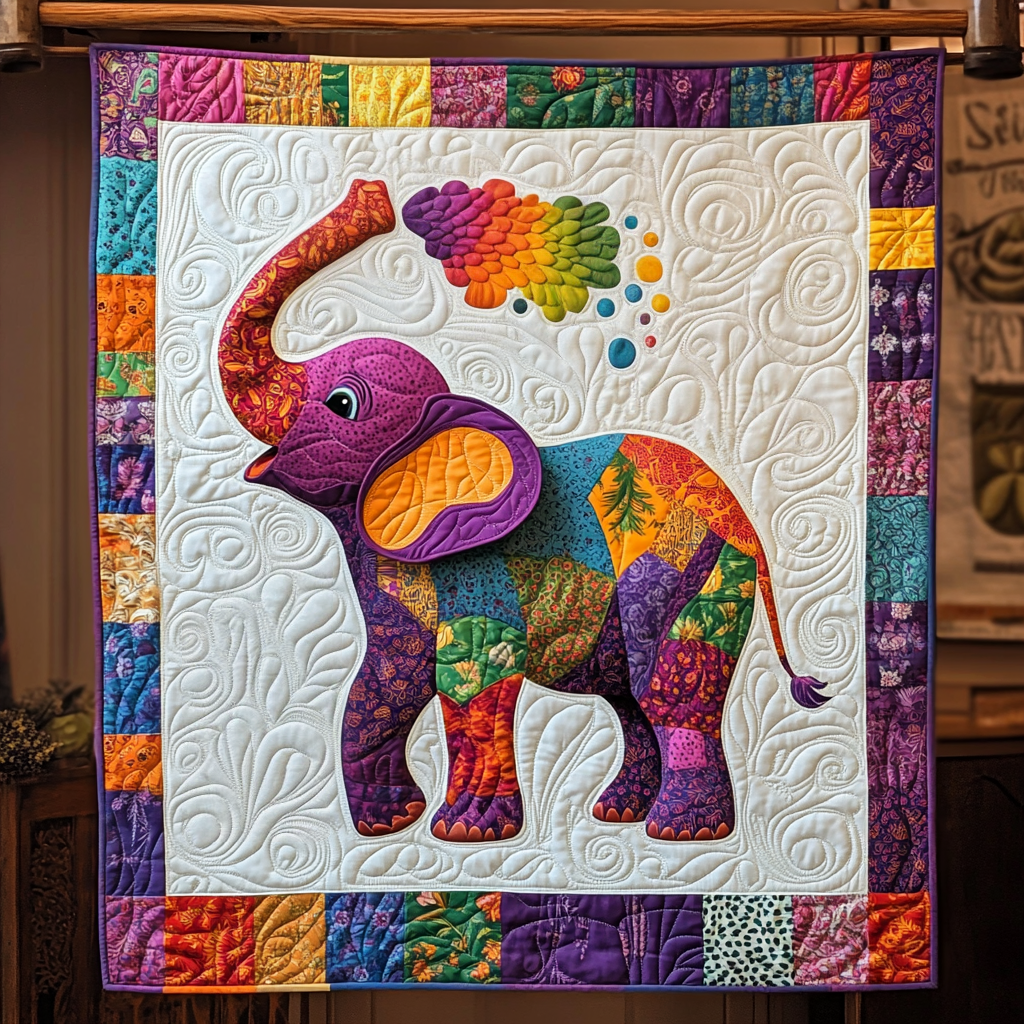 Colorful Elephant Quilted Blanket - Throw (55" x 60")