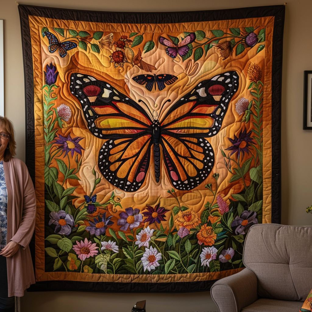 Colorful Monarch Butterflies Quilted Blanket - Throw (55" x 60")