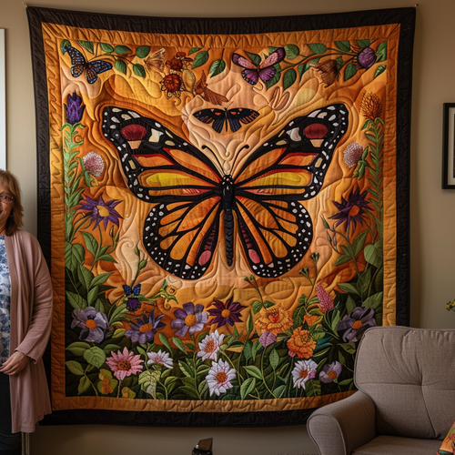 Colorful Monarch Butterflies Quilted Blanket - Throw (55" x 60")