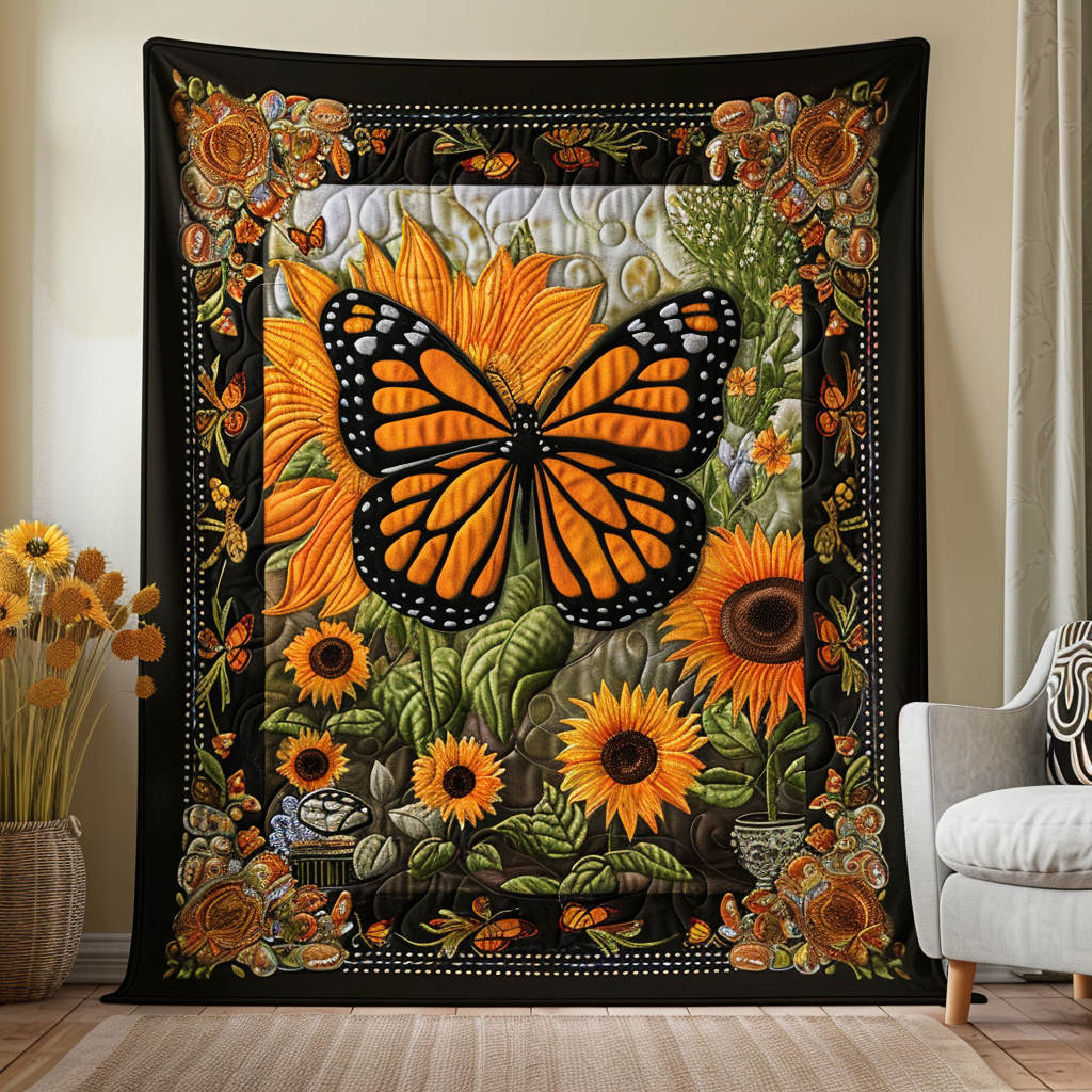 Colorful Monarch Butterflies Quilted Blanket - Throw (55" x 60")
