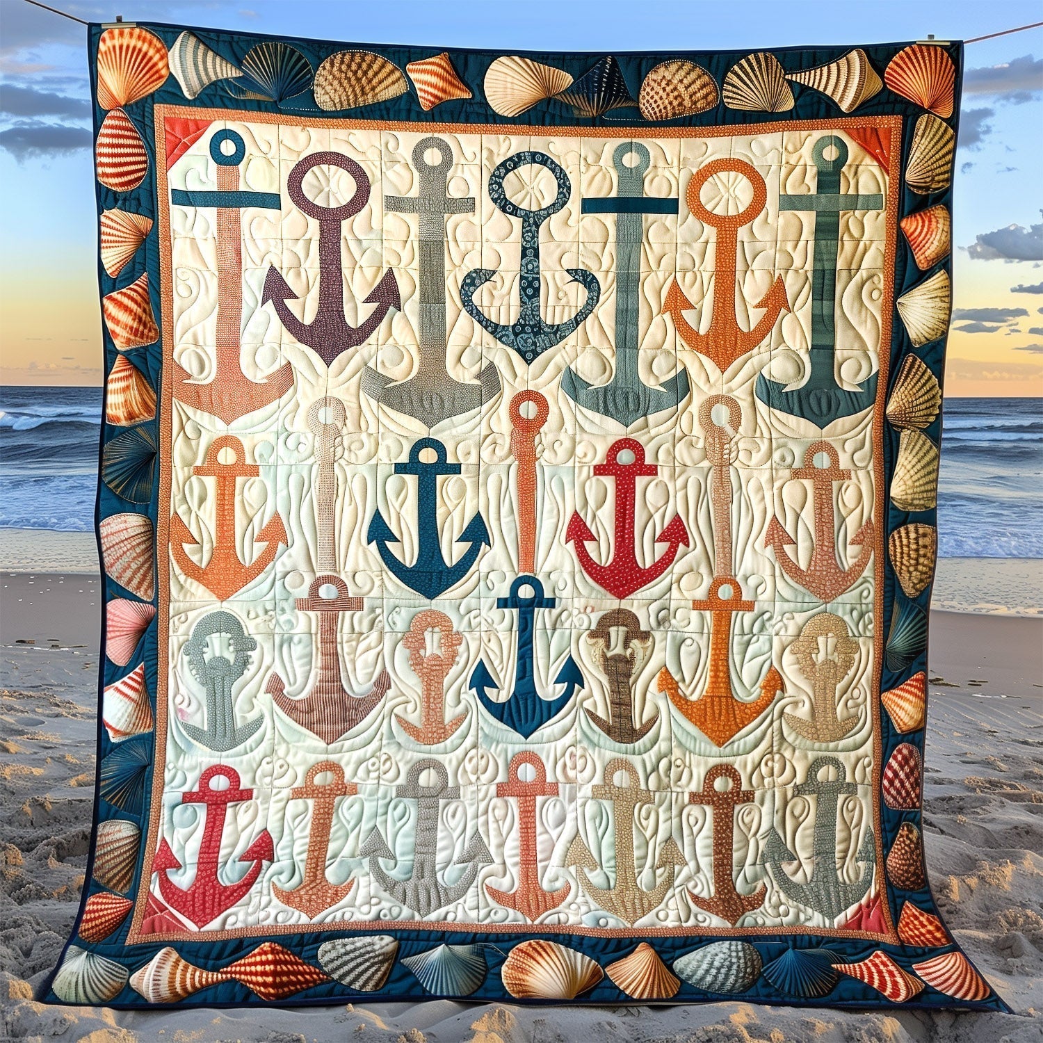 Colorful Anchors Quilted Blanket - Throw (55" x 60")
