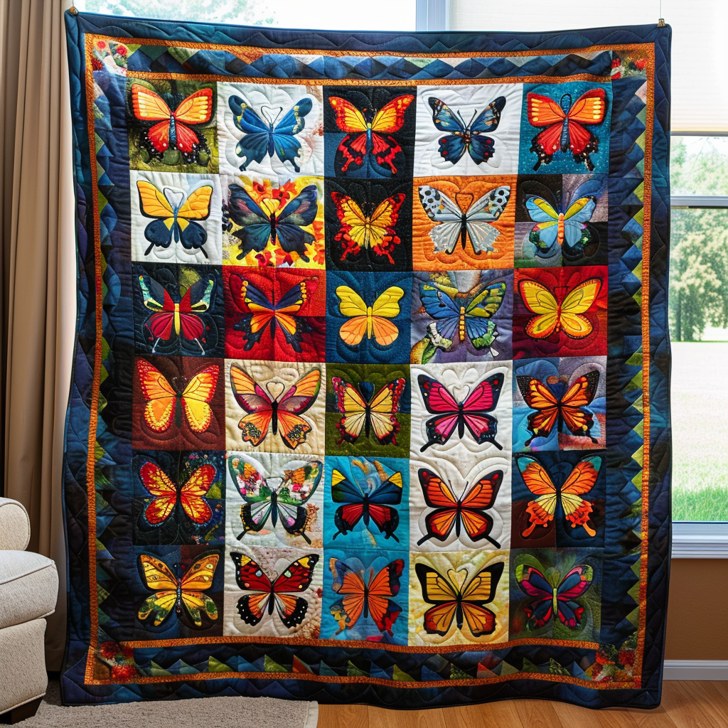 Colorful Butterflies Quilted Blanket - Throw (55" x 60")