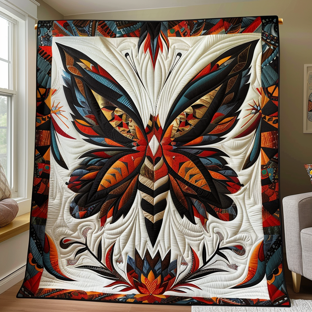 Colorful Butterfly Quilted Blanket - Throw (55" x 60")