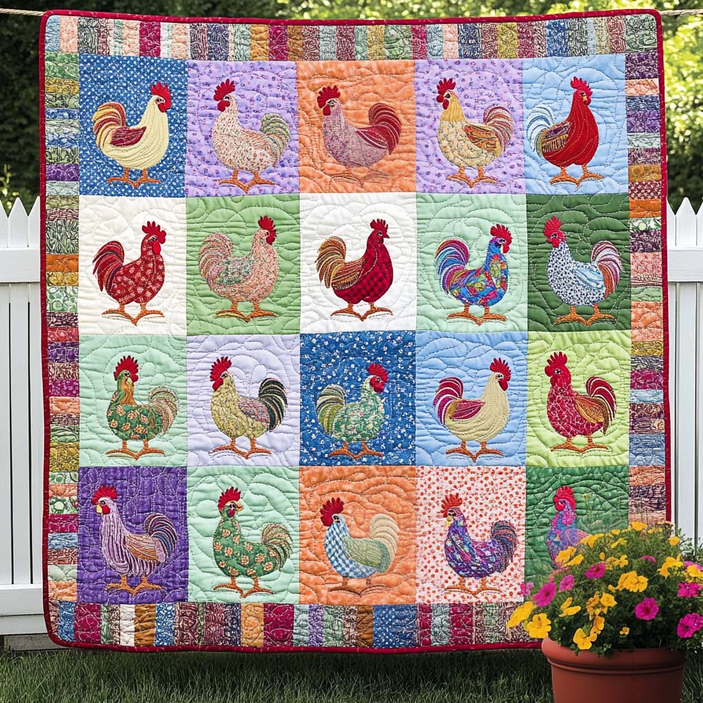 Colorful Crowing Quilted Blanket - Baby (30" x 40")