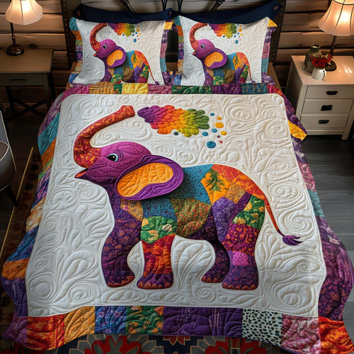Colorful Elephant 3-Piece Quilted Bedding Set - Single (59" x 70")