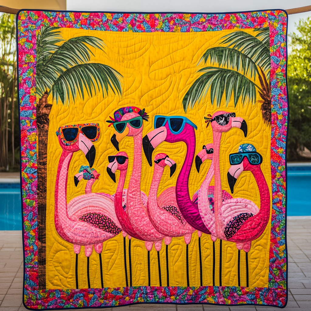 Colorful Flamingo Quilted Blanket - Throw (55" x 60")