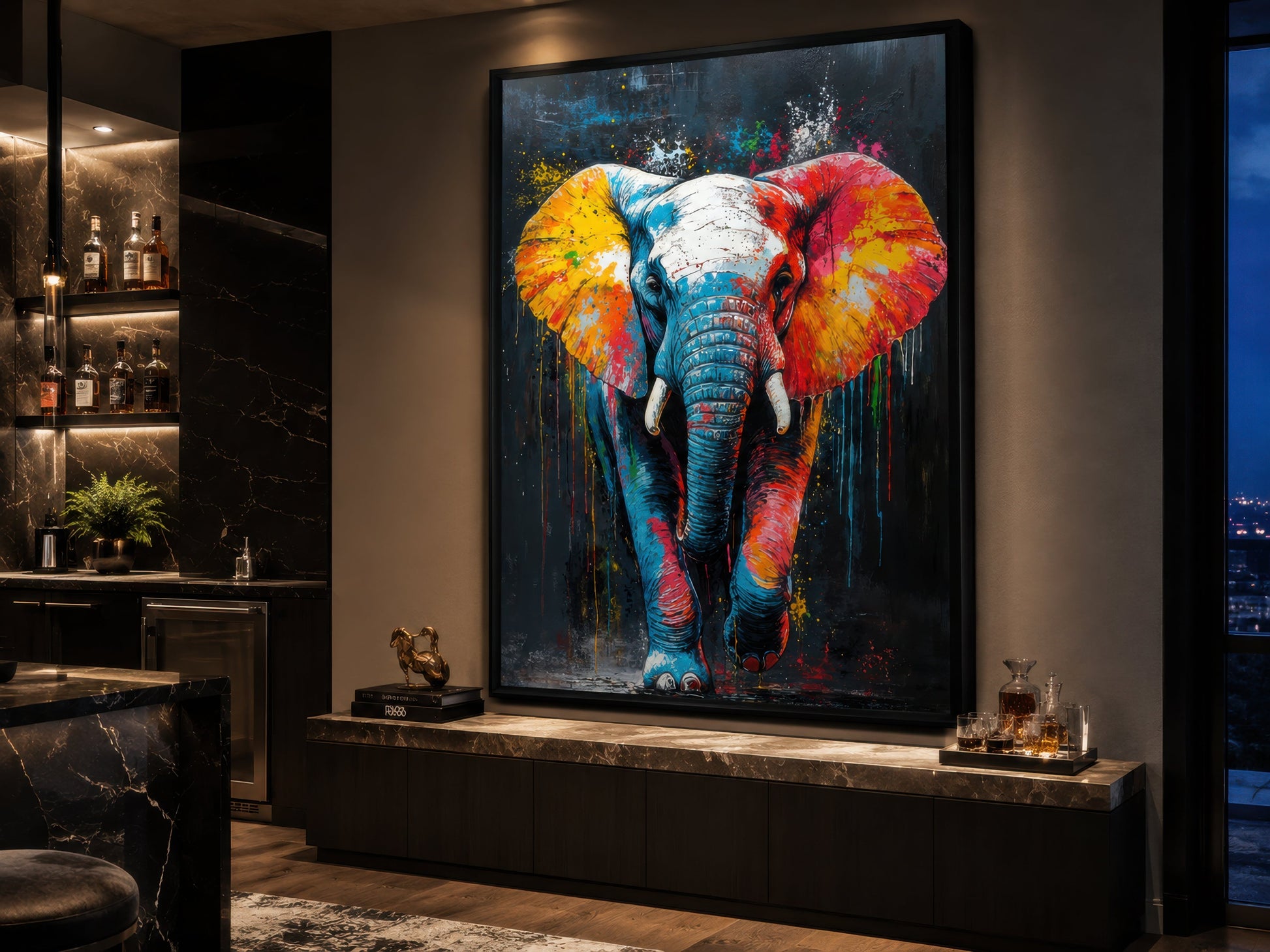 Colorful Graffiti Elephant Framed Canvas Wall Art