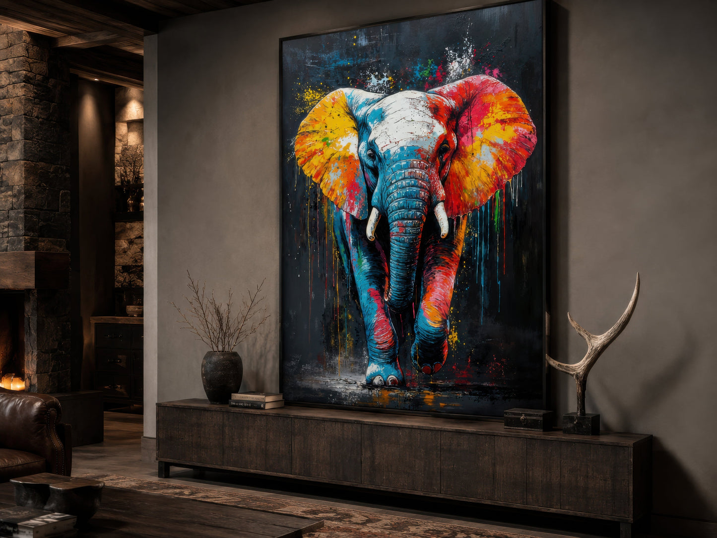 Colorful Graffiti Elephant Framed Canvas Wall Art