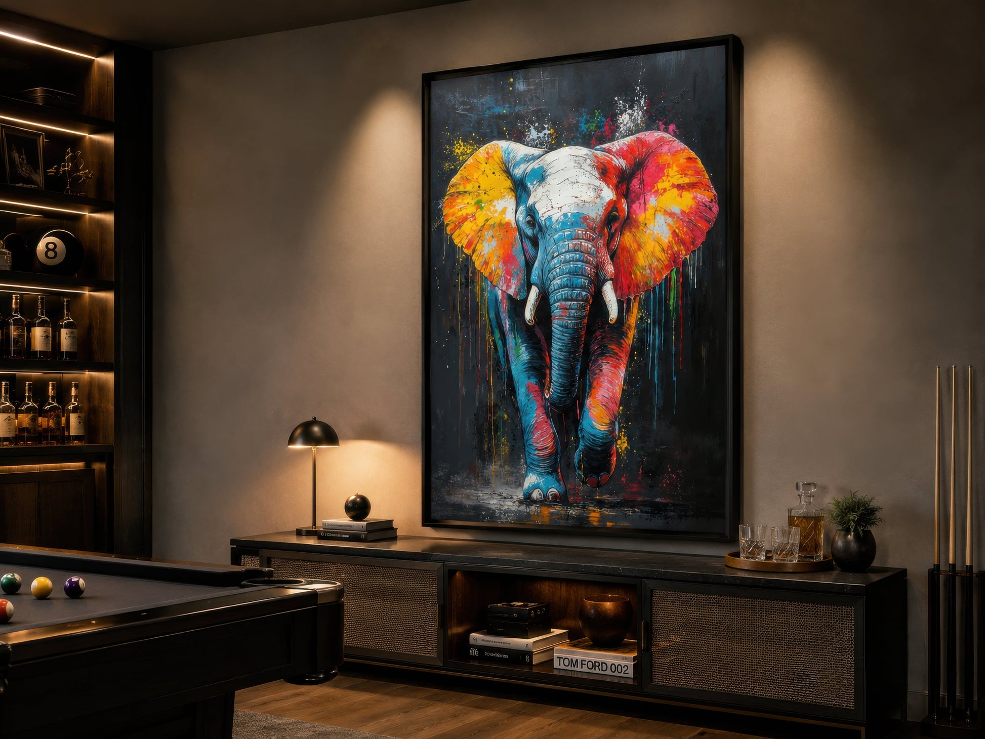 Colorful Graffiti Elephant Framed Canvas Wall Art