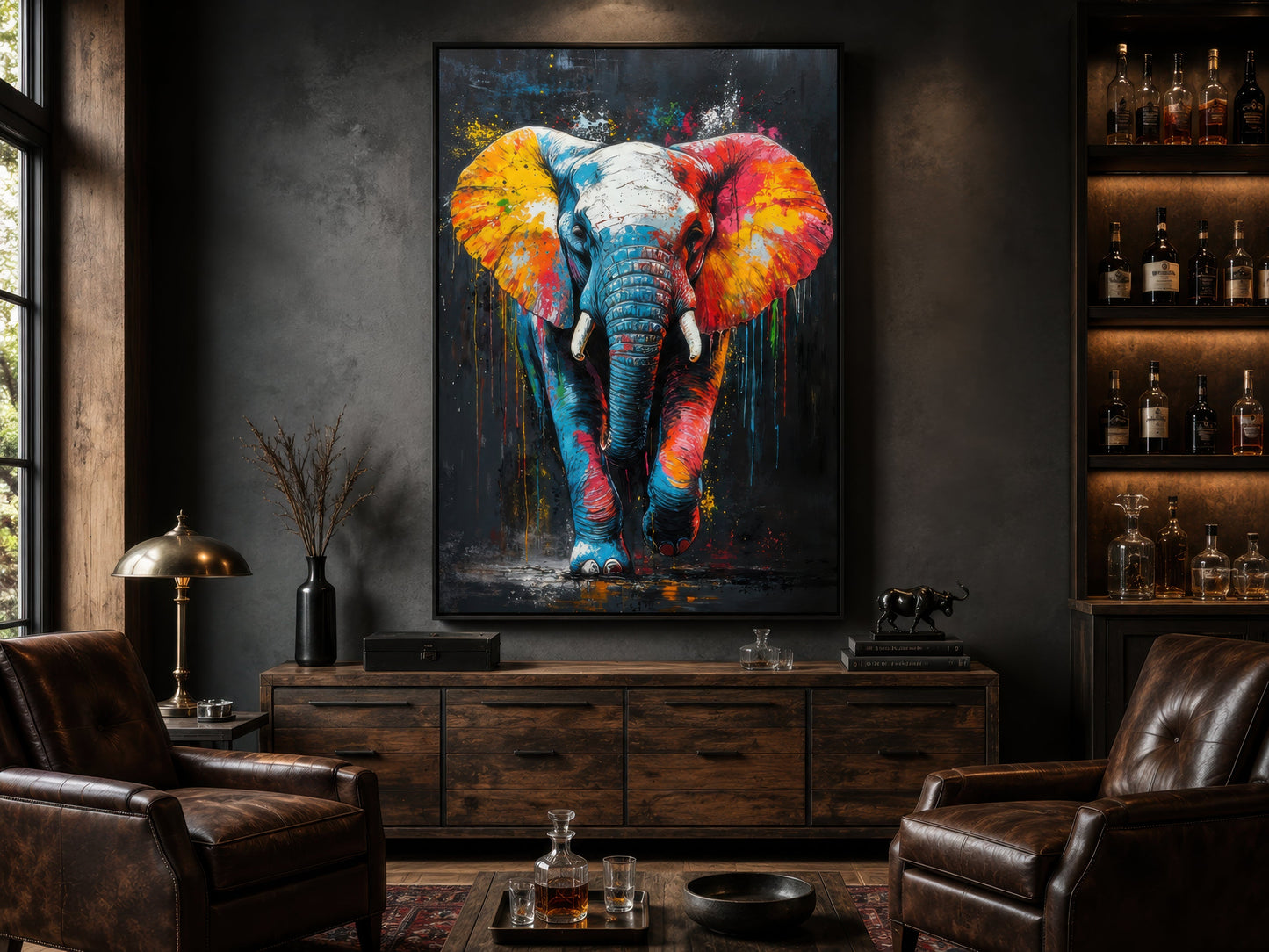 Colorful Graffiti Elephant Framed Canvas Wall Art