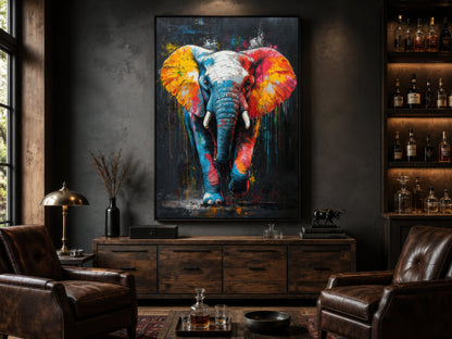 Colorful Graffiti Elephant Framed Canvas Wall Art