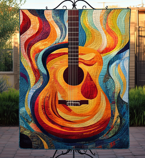 Colorful Guitar Rhythms Art Quilt Hanging - Baby (30" x 40")