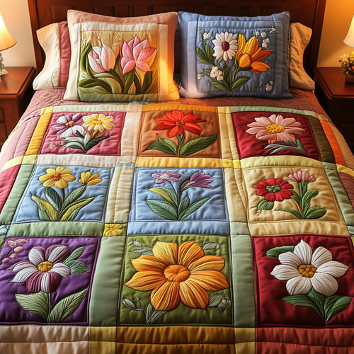 Colorful Harvest 3-Piece Quilted Bedding Set - Single (59" x 70")
