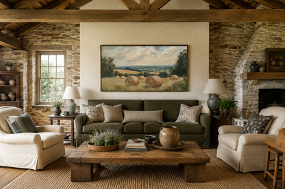 Pastoral Hay Field Framed Canvas Wall Art For Farmhouse Decor