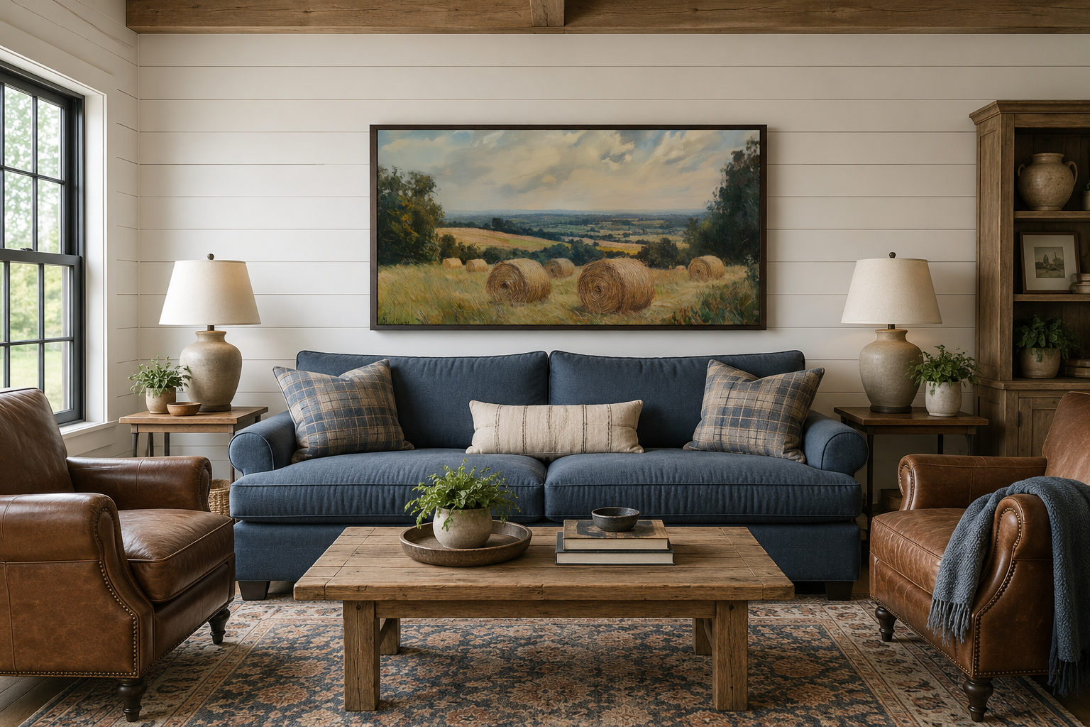 Pastoral Hay Field Framed Canvas Wall Art For Farmhouse Decor