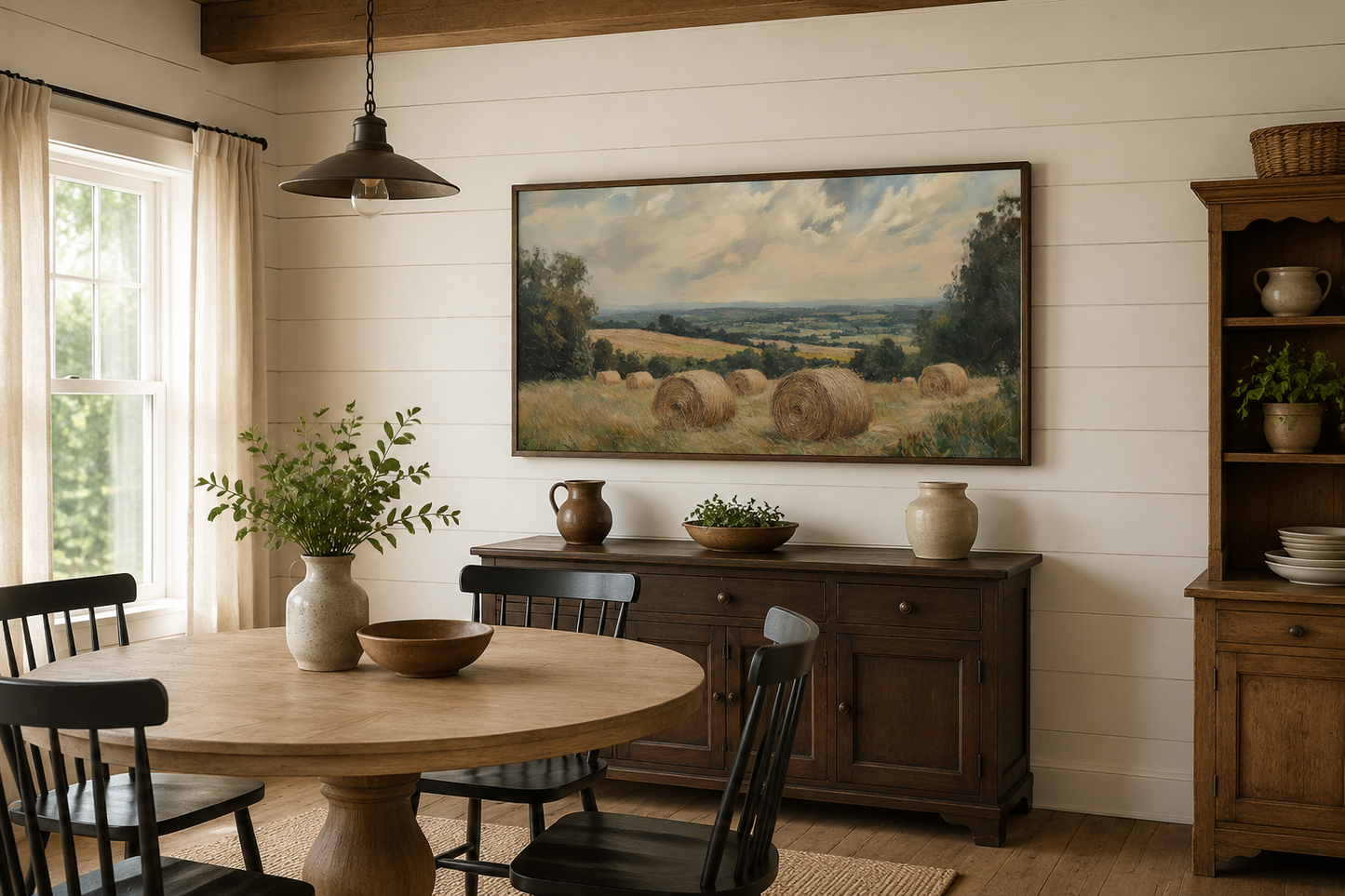 Pastoral Hay Field Framed Canvas Wall Art For Farmhouse Decor