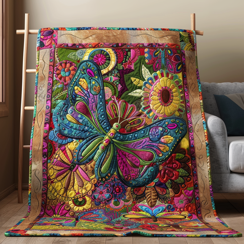 Colorful Mandala Butterfly Quilted Blanket - Throw (55" x 60")