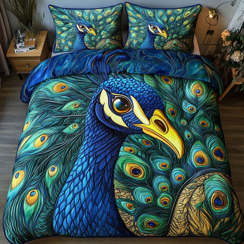 Colorful Plumes 3-Piece Quilted Bedding Set - Single (59" x 70")