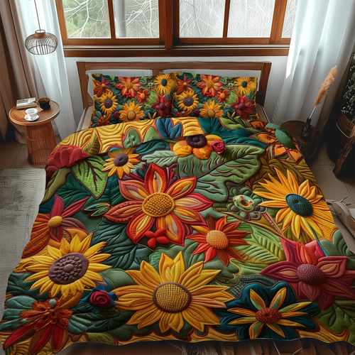 Colorful Sunflowers 3-Piece Quilted Bedding Set - Single (59" x 70")