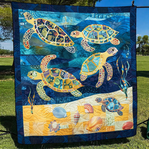 Colorful Turtle Expedition Quilted Blanket - Throw (55" x 60")