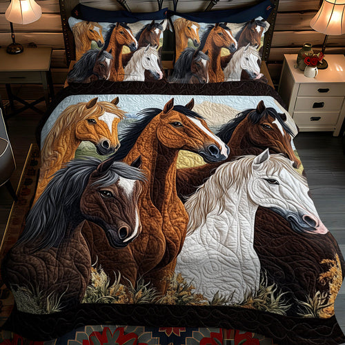 Colorful Wild Horse 3-Piece Quilted Bedding Set - Single (59" x 70")