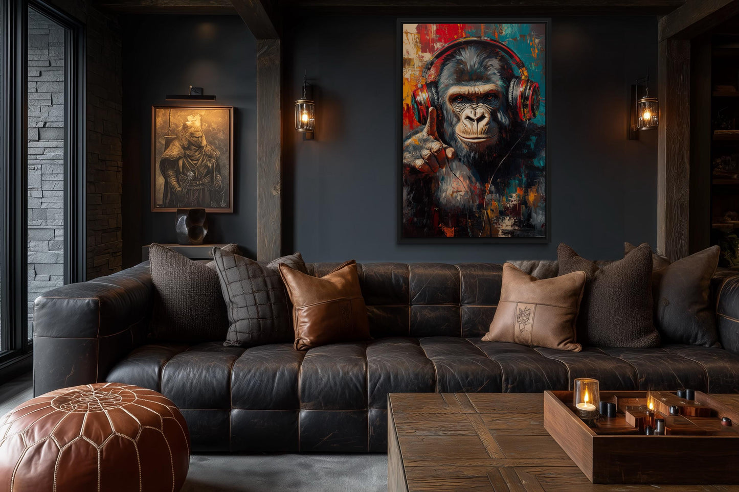 Cool DJ Gorilla With Headphones Canvas Wall Art, Man Cave Or Music Room Wall Decor