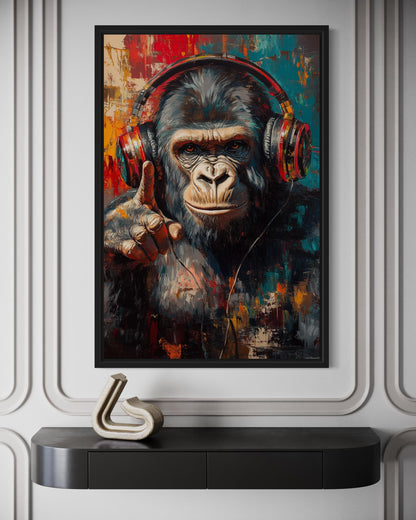 Cool DJ Gorilla With Headphones Canvas Wall Art, Man Cave Or Music Room Wall Decor