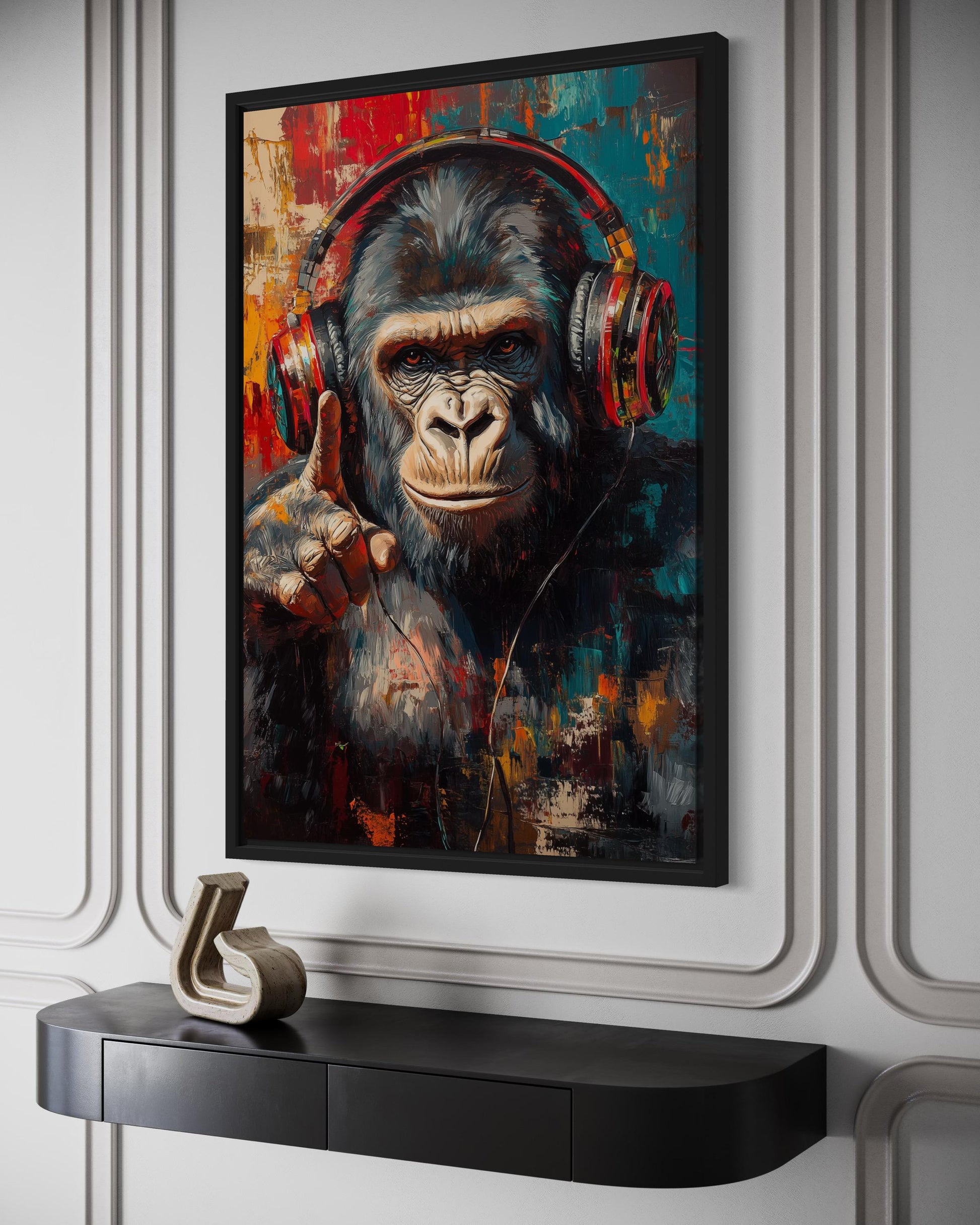 Cool DJ Gorilla With Headphones Canvas Wall Art, Man Cave Or Music Room Wall Decor