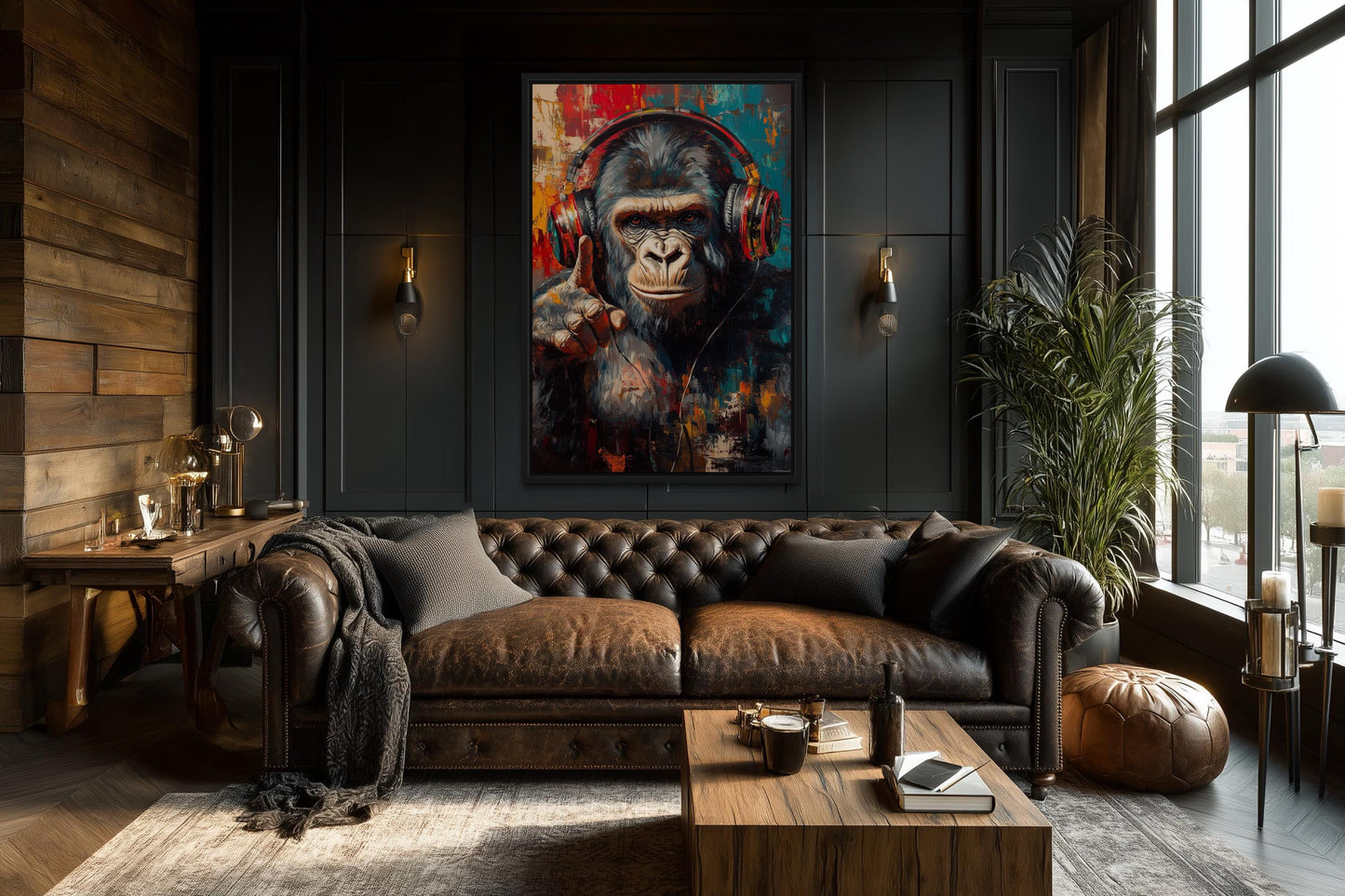 Cool DJ Gorilla With Headphones Canvas Wall Art, Man Cave Or Music Room Wall Decor