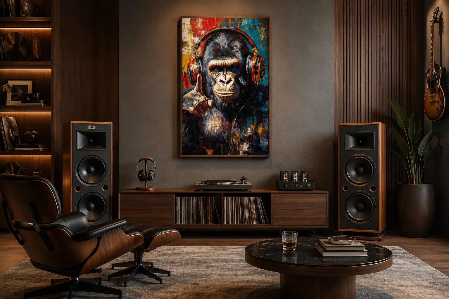 Cool DJ Gorilla With Headphones Canvas Wall Art, Man Cave Or Music Room Wall Decor