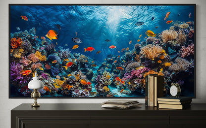 Coral Reef With Tropical Fish Underwater Framed Canvas Wall Art