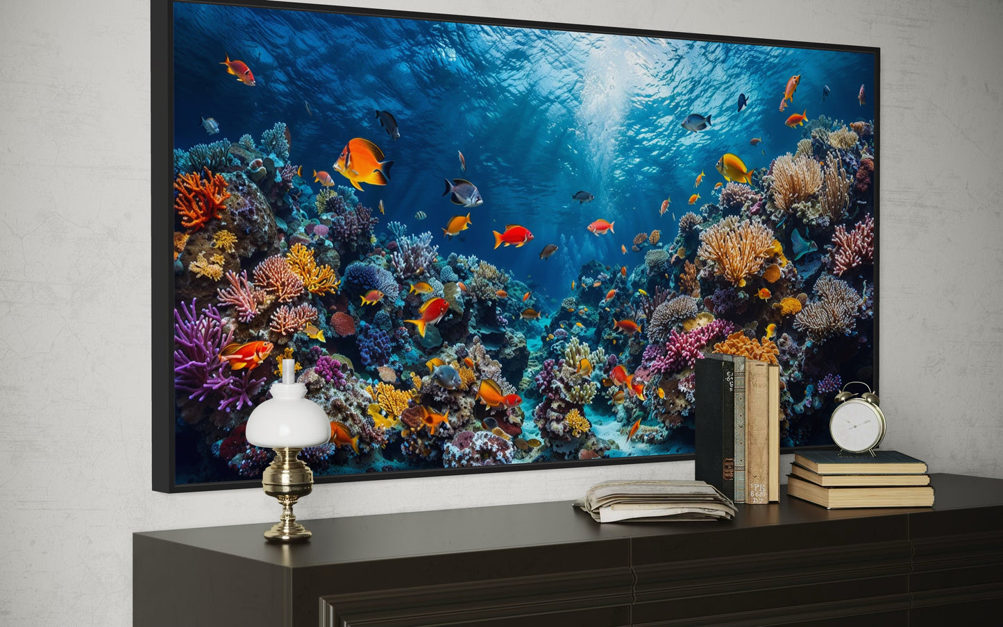 Coral Reef With Tropical Fish Underwater Framed Canvas Wall Art