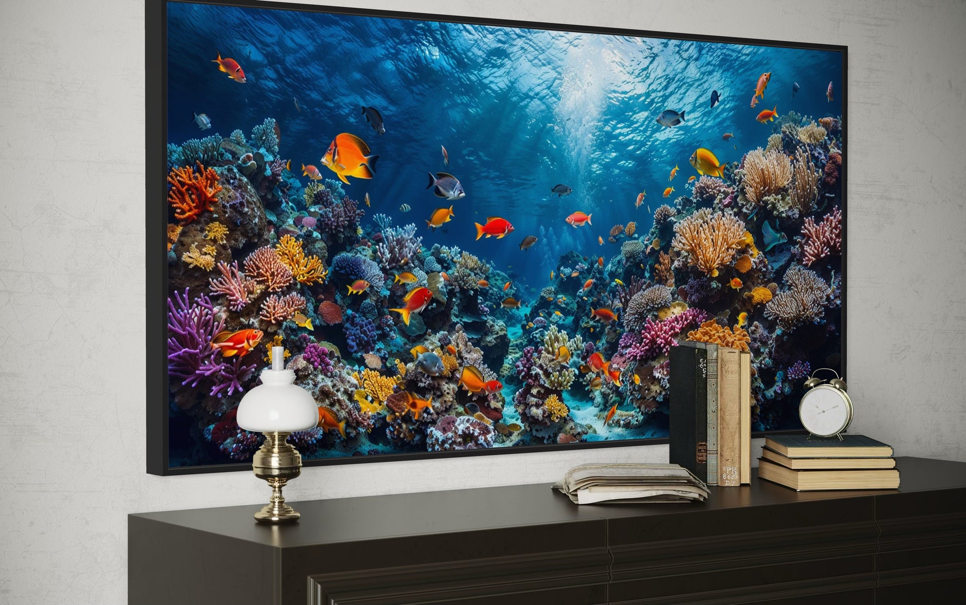 Coral Reef With Tropical Fish Underwater Framed Canvas Wall Art