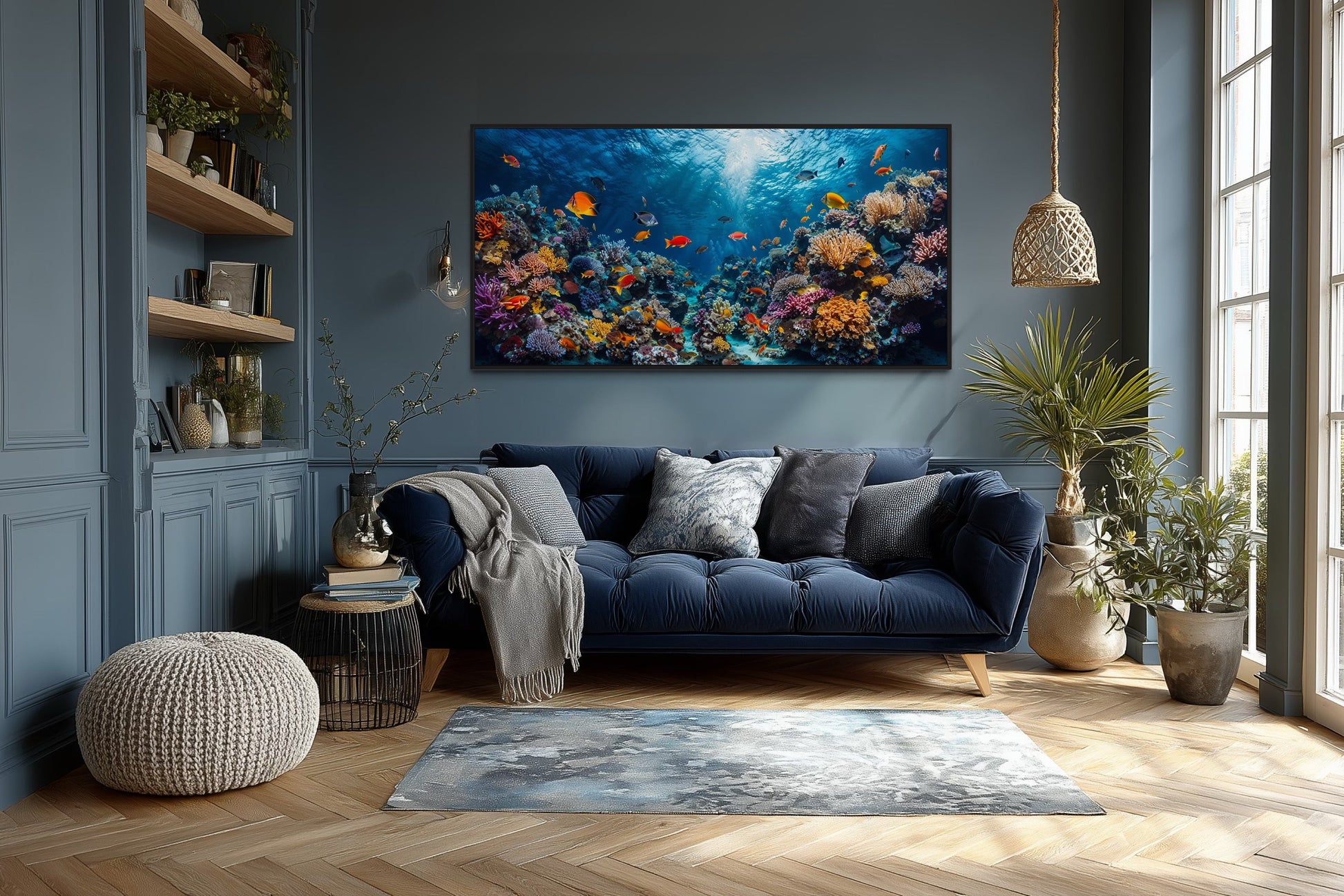 Coral Reef With Tropical Fish Underwater Framed Canvas Wall Art