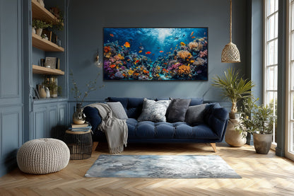 Coral Reef With Tropical Fish Underwater Framed Canvas Wall Art