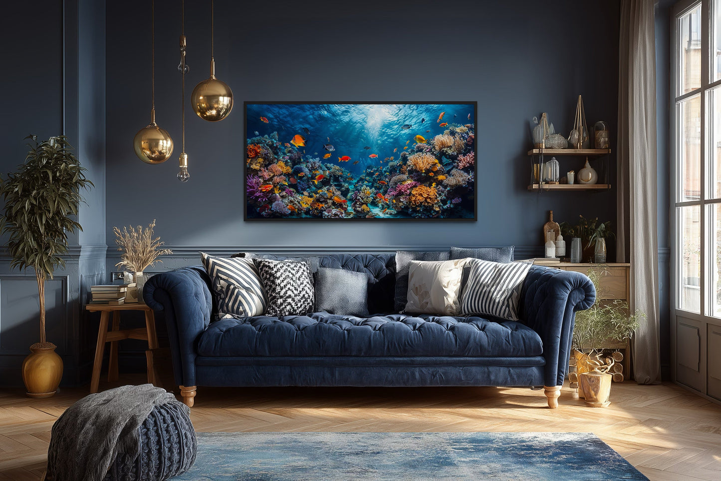 Coral Reef With Tropical Fish Underwater Framed Canvas Wall Art