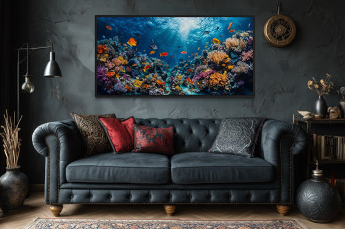 Coral Reef With Tropical Fish Underwater Framed Canvas Wall Art