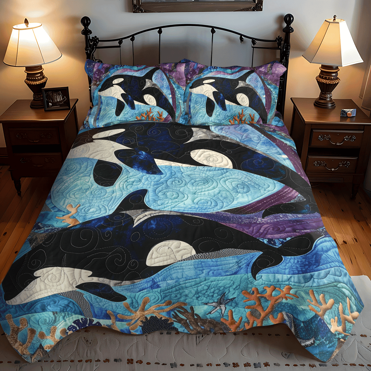 Coral Constellation 3-Piece Quilted Bedding Set - Single (59" x 70")