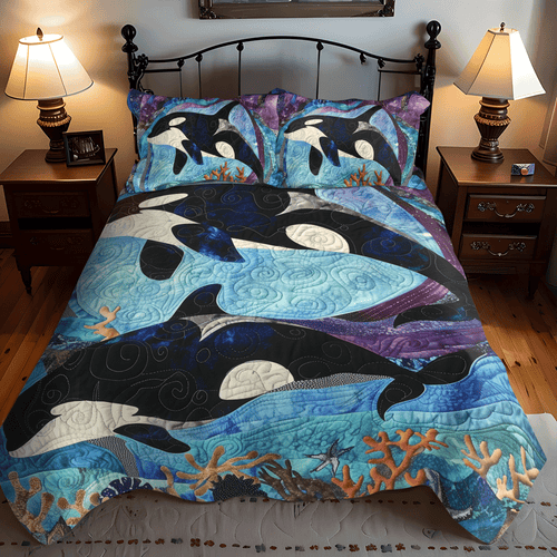 Coral Constellation 3-Piece Quilted Bedding Set - Single (59" x 70")
