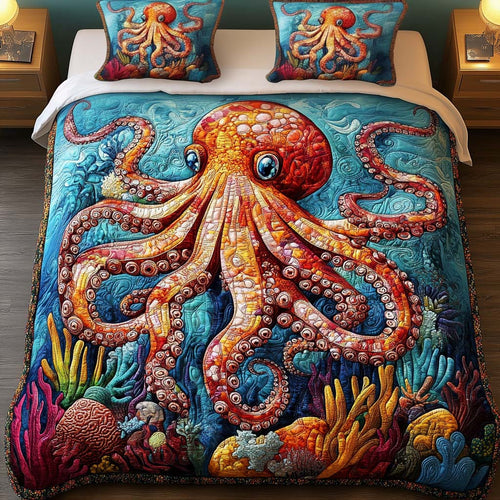 Coral Realm 3-Piece Quilted Bedding Set - Single (59" x 70")