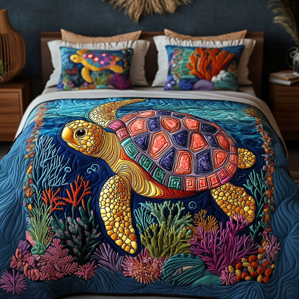 Coral Pathways 3-Piece Quilted Bedding Set - Single (59" x 70")