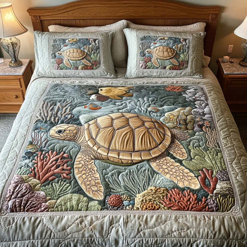 Coral Reef 3-Piece Quilted Bedding Set - Single (59" x 70")