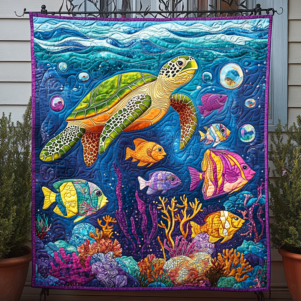 Coral Reef Guardian Quilted Blanket - Throw (55" x 60")