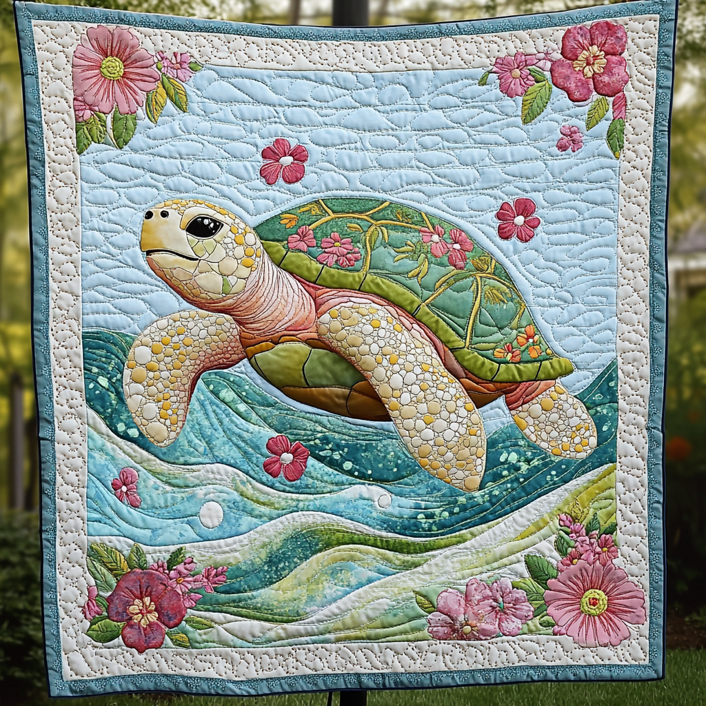 Coral Reef Turtle Adventure Quilted Blanket - Throw (55" x 60")