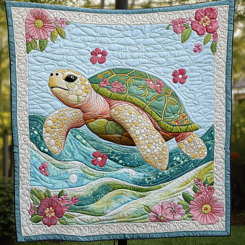 Coral Reef Turtle Adventure Quilted Blanket - Throw (55" x 60")