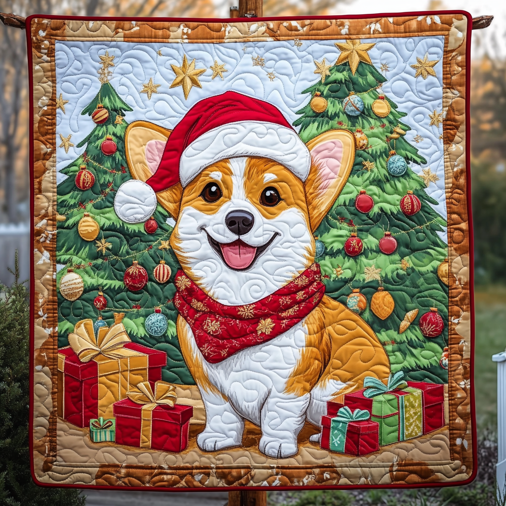 Corgi Cheer Under the Tree Quilted Blanket - Throw (55" x 60")