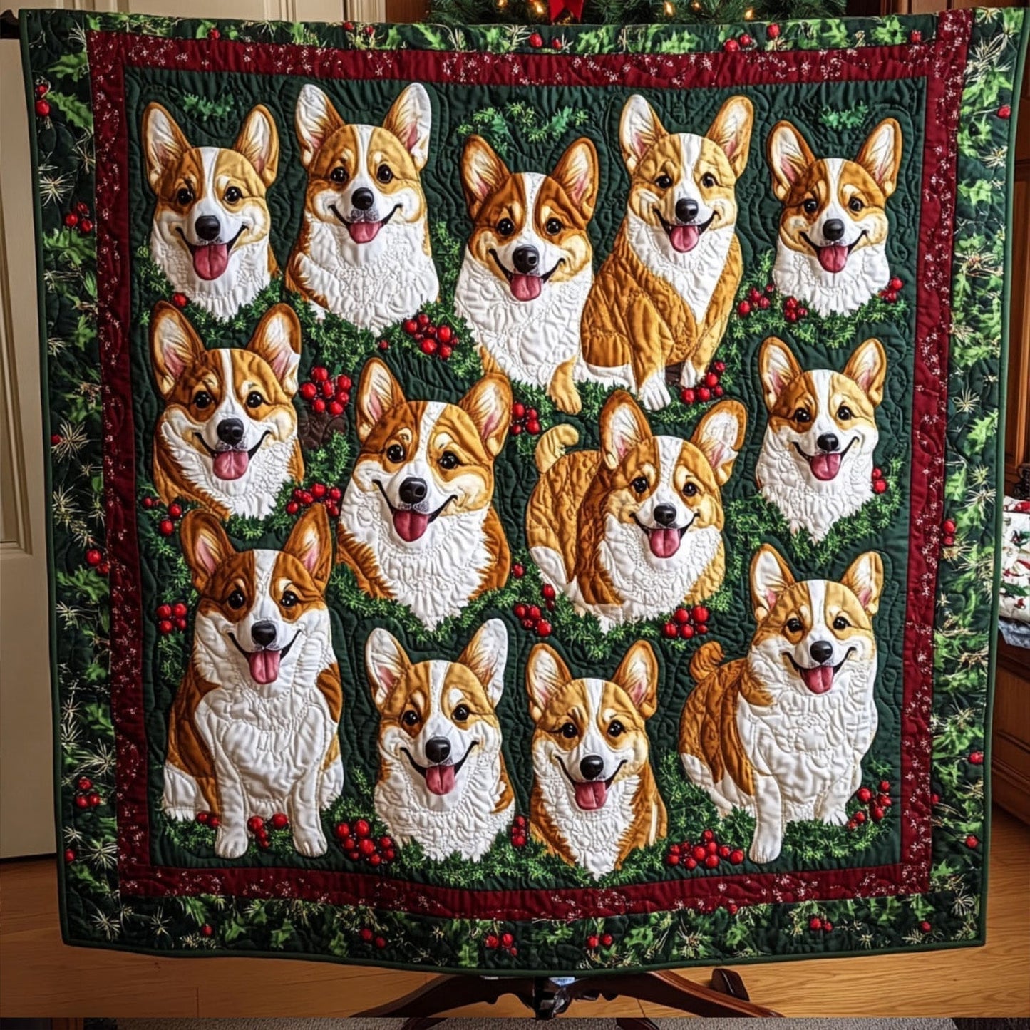 Corgi Claus Squad Quilted Blanket - Throw (55" x 60")