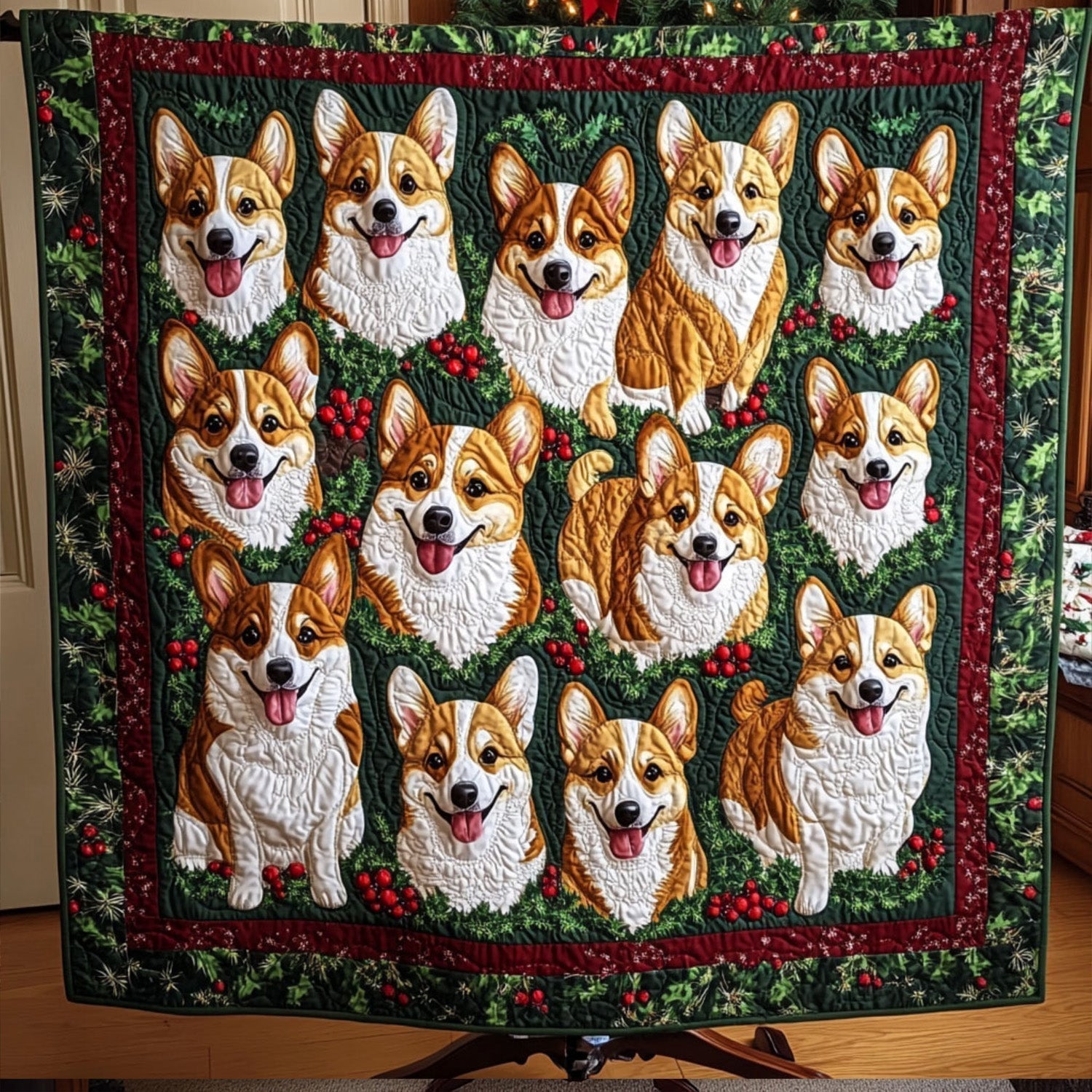 Corgi Claus Squad Quilted Blanket - Throw (55" x 60")